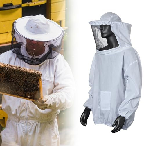 Imkerjacke Mit Hut, Schutzbekleidung Für Imker Imker Kostüm Herren, Imkerhut Mit Schleier, Imker Bienenschutz Hut, Bienenanzug Mit Reißverschluss Für Bienenzüchter Bee Keepers (Weiß)