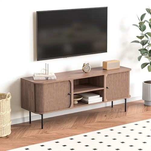 Skokliz TV Schrank, Lowboard für Fernseher bis zu 65 Zoll, 150x40x58 cm, Fernsehschrank TV Board mit Offenen Stauraum, Fernsehtisch für Wohnzimmer und Schlafzimmer