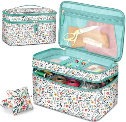 FINPAC Bolsa para Kit de Costura, Doble Capa Organizador de Accesorios de Costura, Costurero Grande para hilo, agujas, tijeras y otras herramientas de costura (Solo Bolsa) (Primavera)