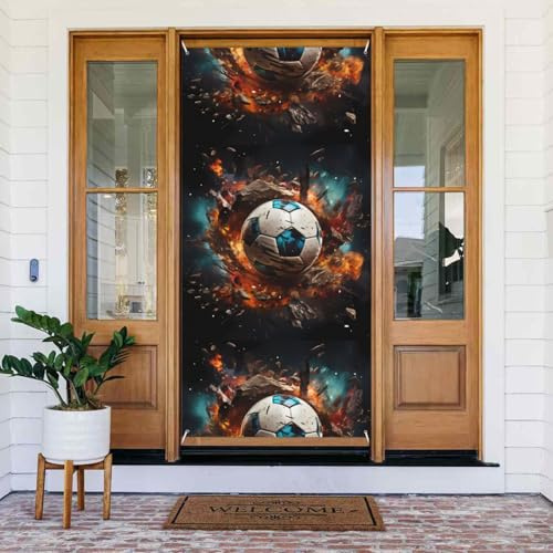 Cartel decorativo para puerta de fútbol con diseño de petardo. Cartel impreso para colgar en la pared para decoración de fiestas