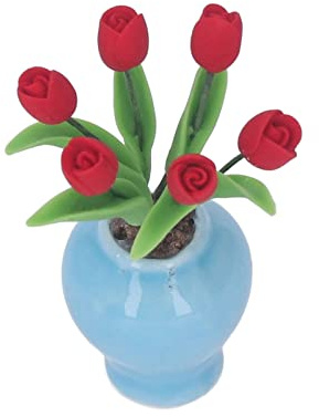 Hztyyier Vaso in Miniatura per Fiori da Scrivania, Tulipano, Pianta in Vaso, Casa delle Bambole, per Halloween, Natale, Compleanni e Anniversari