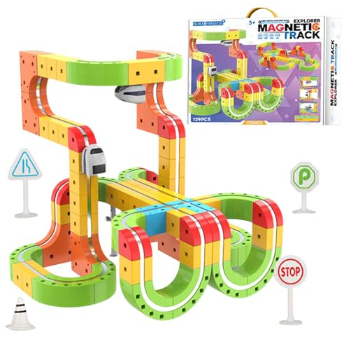 Genérico Set Pista Carrēra Flexible 3D - Pista Auto Eléctrica Motorizada | System Riel Antigravedad | 67/129 Piezas Diseños 3D Infinitos Puentes Túneles Bucles Juguete para Niños Edad 4-8 Niños Niñas