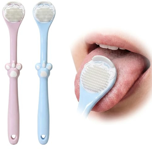 WUMZIRA 2 Pezzi Pulisci Lingua a Forma di Zampa di Gatto, Nettalingua in Silicone per Alito Fresco, Raschietto Lingua Ergonomico per Igiene Orale Quotidiana, Spazzolino Lingua per Adulti, Rosa e Blu