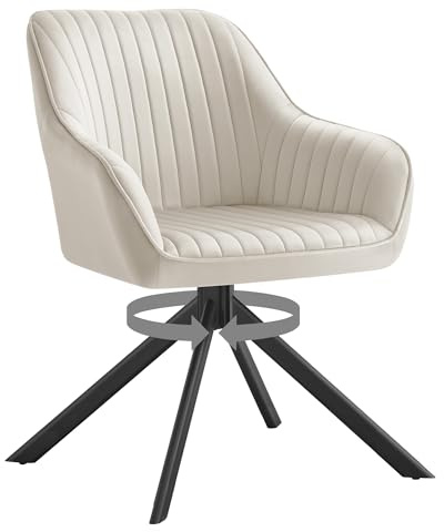 SONGMICS Sedia da Pranzo, Portata 120 kg, Poltrona Girevole Imbottita con Braccioli, Velluto, Gambe in Acciaio, per Sala da Pranzo Cucina, Beige Cappuccino e Nero Inchiostro KDC161LH01V2