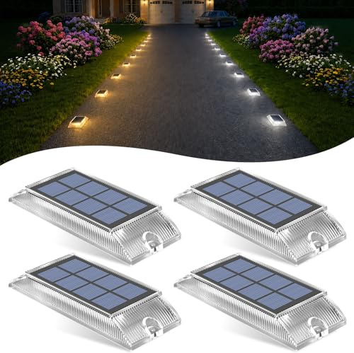 Lacasa Luces Solares LED Exterior Jardín Pack de 4, Lámpara Solar Exterior Impermeable para Jardín, Camino, Escalones, Terraza, Entrada y Piscina, LED 2 en 1 Blanco Cálido y Blanco Frío