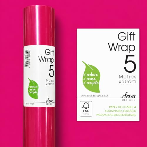 Deva Designs Pink Gift Wrap Roll – Handy Roll™ 5m x 50cm | Coreless Premium Italian Wrapping Paper | Gloss Finish | FSC Certified | Recyclable Gift Wrap for Birthdays, Baby Showers & Special Occasions