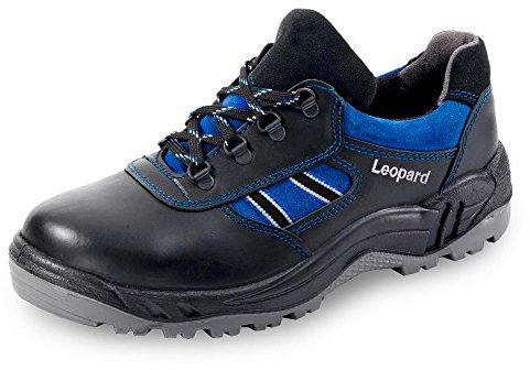 Leopard 484 S2 Herren Sicherheitshalbschuh S2 aus Rindler mit Einer Stahlkappe, Groesse 50, schwarz/Royalblau