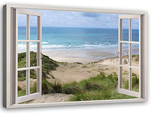 Feeby Impression sur toile Fenêtre Vue 3D XXL 120x80 cm 1 pièce Tableaux Tableau Mural Image Photo Moderne Décoration Murale Artistique Photographie Cuisine Salon Chambre à coucher Plage Multicolore