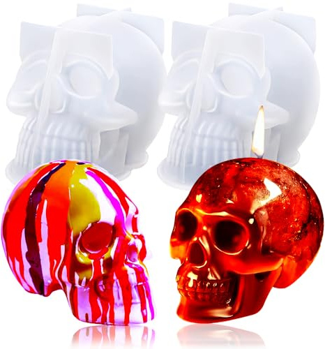 OURASHERO 2PCS 3D Skull Candle Mold Set Large Skull Silicone Mold for Aromatherapy Candle Soap Making DIY Epoxy Mould Resin Casting Art Crafts Lotion Bar Clay Halloween Party Supplies Home Décor