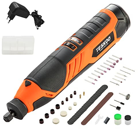 Teskoo Outil Rotatif Multifonction 12V avec 100 Accessoires, 7 Réglages de Vitesse Variable 5000-25000 tr/min, pour Meuler, Couper, Percer, Polir, Nettoyer, Graver