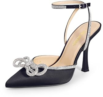 DREAM PAIRS Women's High Heels Destiny Closed Toe Strappy Heels Sexy Rhinestone Ankle Strap Pumps Wedding Bridal Party Dress Shoes SDPU2208W,Size 5.5,Black,SDPU2208W