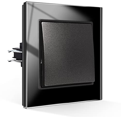 CNBINGO Lichtschalter 1 Fach 1 Weg Glas Lichtschalter Unterputz, Schraubenloser Wippschalter Taktiler Wandschalter Kristall-Wippschalter, schwarz