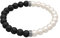 Kuzzoi Buddha Herren Armband aus Lava Edelstein und synthetischen Perlen (8 mm) mit oxidierten 925 Sterling Silber Elementen Stretch-Armband für den Mann Länge 23 cm