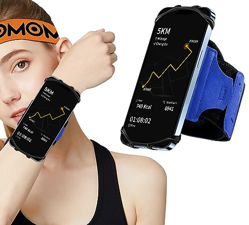 HLOMOM Brazalete Movil Running Desmontable 360 ° Rotación, Brazalete Deportivo para teléfonos de 4,5-7'' Compatible con iPhone 16/15/14/13/12/Pro/Pro Max/XS/XR/X/8/7/Plus, Adecuado para Correr (Azul)