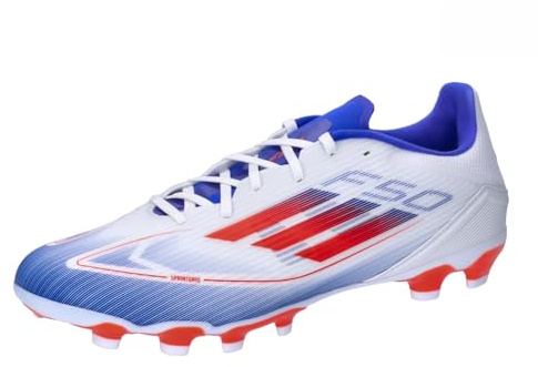 Adidas Mixte F50 League Football Boots Multi Ground, Cloud White/Solar Red/Lucid Blue, 46 EU