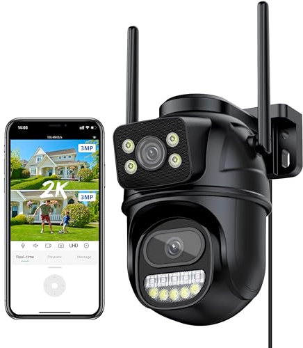 Reobiux 3K Überwachungskamera Aussen, 6MP PTZ IP Kamera Überwachung Aussen mit Doppelobjektiv, WLAN Kamera Outdoor mit Automatische Verfolgung, Farbiger Nachsicht, Zwei-Wege-Audio, 24/7 Aufnahme
