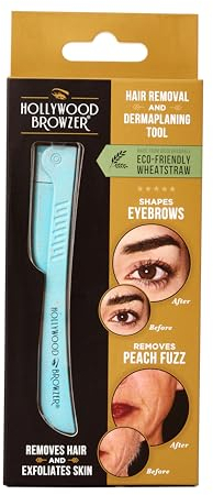 Hollywood Browzer Gesichtshaarentferner & Dermaplaning Tool für Damen, Augenbrauenrasierer, Peeling & Haarentfernung ohne Schmerzen, mit Schutzhülle, nachhaltiges Material (Aquamarin)