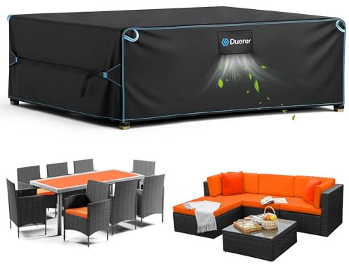 Duerer Housse Salon de Jardin Exterieur Imperméable Protection pour Mobilier 280x205x106cm Rectangulaire, 420D Oxford Tissu Anti-UV Anti-poussière pour Housse Table, Bâche de Meubles