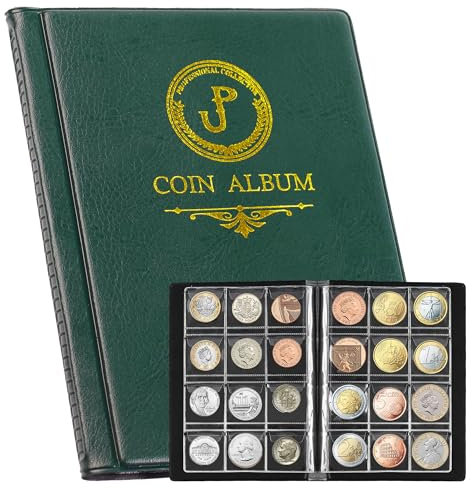 Libro Di Raccolta Monete Con 120 Tasche - Adatta Per Monete Sotto I 25mm, Portamonete 3x3cm/1,2x1,2 Pollici, Album Di Conservazione Per Penny, Centesimo, Euro CS3712GR