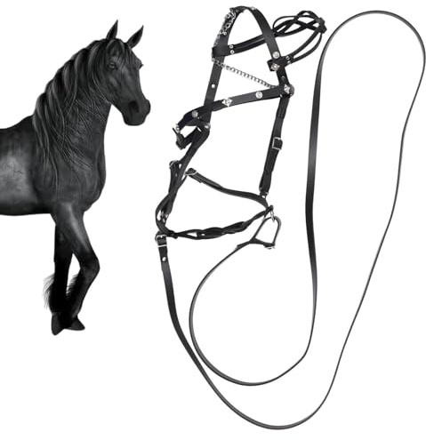 Mango de cuero para caballo – Guía de cuero PU de punto, halufer ergonómicamente cómodo | Insistente Herkth Halter Metal, resistente entrenamiento de punto Halver para establo Daily Use Competitio