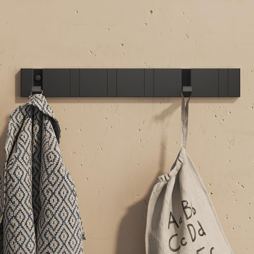 doporro Appendiabiti da Parete con 6 Ganci Ribaltabili, Attaccapanni da Muro in Alluminio Appendiabiti 44,5 cm per Cameretta, Ingresso, Cucina, Nero Wandgarderobe01
