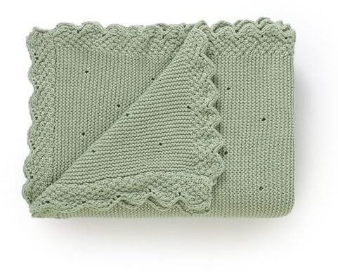 DovFanny Cellular Baby Blanket Cotton Knitted Soft Crochet Blankets | Breathable for Pram, Car Seat and Cot Bedding Newborn Boy Girls Toddler 100 * 80 CM sage green