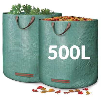 Heavy Duty Garden Bags 500l x 2 Reusable Sacks with Handles, Ideal for Collecting Waste, Leaves and Grass. Waterproof Heavy Duty Large Bin Bags with Handles, Foldable and Reusable (500l)