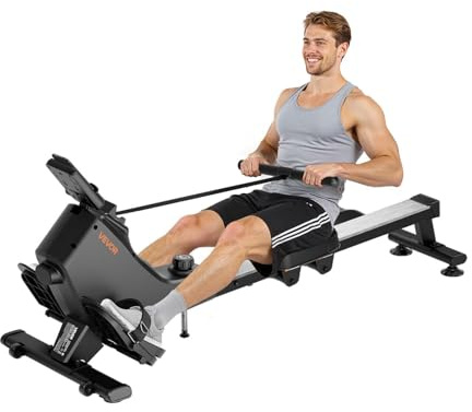 VEVOR Vogatore Magnetico, Resistenza Silenziosa Regolabile a 16 Livelli, Vogatore Pieghevole per la Casa, Capacità 158 kg, Vogatori Allenamento Aerobico con APP Bluetooth e Monitor LCD