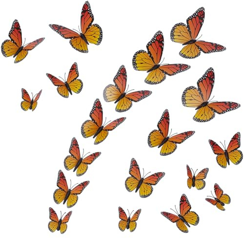 CREATCABIN 36 Pieza de Pegatinas de Mariposa Monarca Realistas, Decoración de Mariposas Amarillas de PVC Artificial 3D, Calcomanía de Pared para el Día de los Muertos, Halloween, Manualidades, Hogar