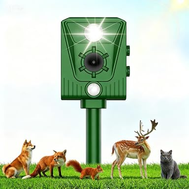 Ahuyentador de Gatos Exterior,Ultrasónico Repelente de Zorros Solar Potente con Luz LED,Puede Repeler Eficazmente Gato,Pájaros,Zorros,Mapaches,Conejos y Roedores