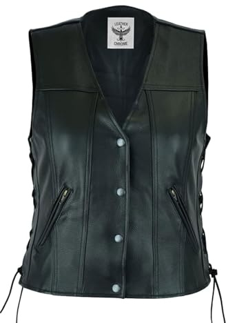 Women's Motorcycle Vest with Side Laces and Dual Gun Pockets (Large, Black)