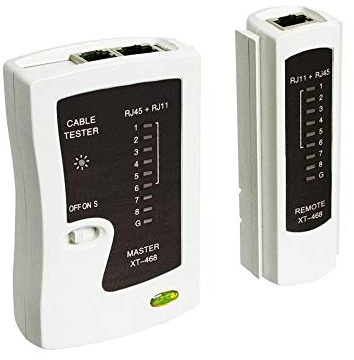 Goobay 68856 Netzwerktester LAN Tester / Leitungstester RJ45 - RJ11 - RJ12 - ISDN - CAT5 - CAT6 / Netzwerk Kabeltester / Netzwerk Tester / Netzwerk Messgerät / Weiß