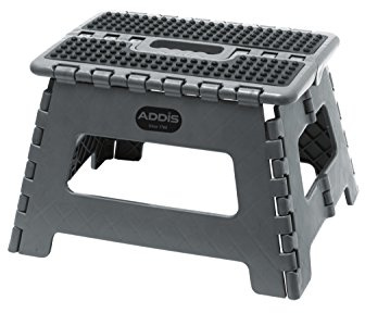 Addis Compact Folding Step Stool – Lightweight, Strong & Portable Design with Non-Slip Top and Feet – Easy Carry Handle – 150kg Load – Graphite Grey