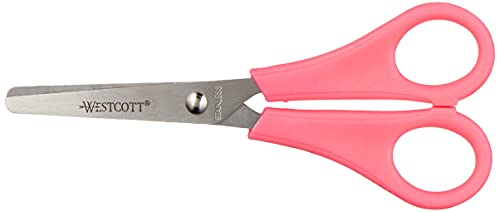 Westcott Forbici per bambini rosa per destrimani | Forbici con scala integrata da 5 cm | Forbici da bricolage da 13 cm (5) ideali per le mani dei bambini | Punta arrotondata | E-21591 00