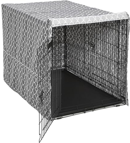 MidWest Homes for Pets XL Dog Crate Cover With Teflon Fabric Protector, Poly-Cotton Privacy Kennel Cover Fits Most 122 cm Crates, Gray Designer Print, Washable, Reduces Barking