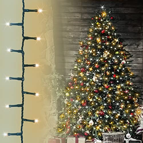 ANSIO® Christmas Tree Lights 1000 LED 25m/82ft - Warm & Cool White Cluster Compact Lights for Indoor & Outdoor Decorations Fairy Lights with Timer for Xmas Garden & Party | Mains Powered Green Cable