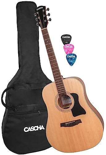CASCHA Westerngitarre Set, inkl. Gigbag/Tasche, 3 Plektren, Dreadnought, Akustik Gitarre, Western Acoustic Guitar, Stahlsaiten, Anfänger & Fortgeschrittene