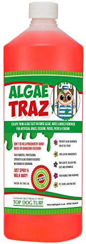 Algas Traz- Spray y Walk Away, musgo, moho, removedor de algas para césped artificial, patio, terraza, valla (1 litro)