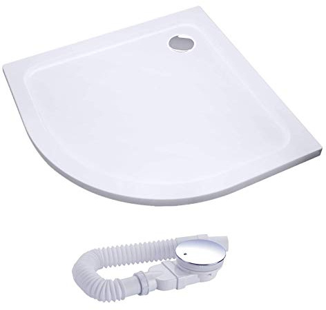 IMPTS Duschwanne Duschtasse komplett set,80x80x4 viertelkreis extra flach Eckig Acryl Weiß Dusche Acrylwanne für rund Duschkabine, inkl. Ablaufgarnitur