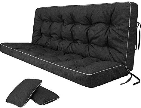 Bjird Bankauflage für Gartenbank, Polsterauflage für Hollywoodschaukel, Gartenschaukelkissen, Sitzkissen und Rückenkissen, gesteppt, inkl. 2 Seitenkissen, 140 x 49 x 56 cm - schwarz