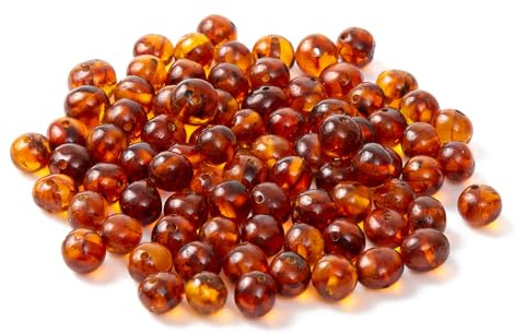 Baltic Amber lös pärla med borrat hål(10 Grams) - Polished Cognac(6-8 mm)