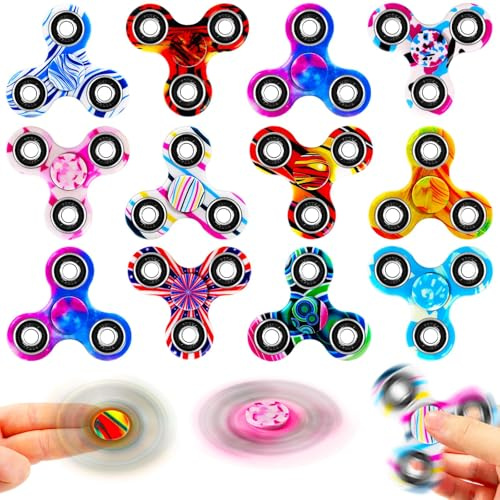 SCIONE Spinner Fidget 12 pièces Jouets Contre Le Stress et l'anxiété Cadeau pour Les Enfants et Les Adultes Jouet à Doigts avec roulement Jouet à Main coloré pour Les Enfants et Les Adultes