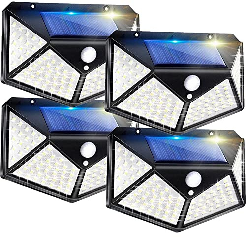 Lysliv Solar Security Lights Outdoor Motion Sensor 4 Packs, Solar Lights Outdoor Garden IP65 Waterproof, 100LED/3 Modes/270° Lighting Angle, Solar Wall Lights for Fence Yard Garden Patio Front Door