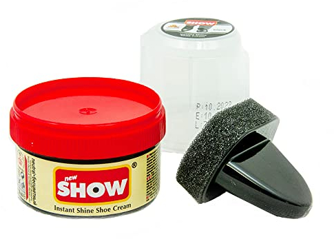 SHOW Neutral Instant Shine Shoe Polish Cream with Sponge for Shoes Boots Bags - Unisex 50ml 1 Unit Polish Cream - Leather Nourishment and Conditioner - Shoe Care Products