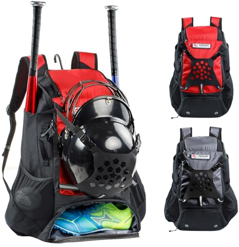 VIGEGARI Youth Baseball Bag, Baseball Backpack for Boys,Youth, Adults-Bat Bag, Softball Bag, T-Ball, Softball Equipment & Accessories for Bat, Glove Holder, Helmet, Shoes Compartment, Baseball Gifts