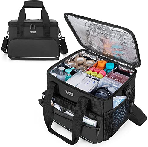 Trunab Insulated Medical Bag with Adjustable Dividers, Medicine Supplies Water-Resistant Bag for Home, Travel, Camping, Empty Bag - Patented Design,Black