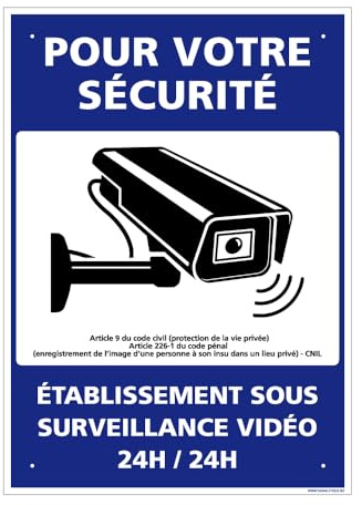 Panneau Pour Votre Sécurité, Établissement Sous Surveillance Vidéo Alu 2 Mm - 210 X 300 Mm Signalisation Rectangulaire Prépercée Avec Kit De Fixation Fabrication Française