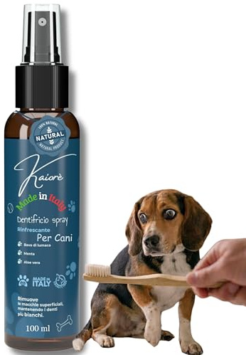 Kaiorè Dentifricio Spray per Cani, Pulizia Denti Cane Senza Spazzolino, Alito Cane Fresco, Favorisce la Riduzione del Tartaro, Dentifricio per cani con Aloe Vera Bio, Menta e Bava di Lumaca,100 ml