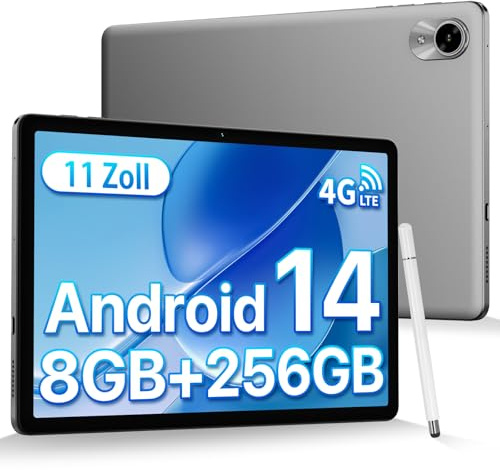 UMIDIGI Tablet Android 14, 11 Zoll 8(4+4) GB RAM+256GB ROM/TF 1TB, 4G Dual SIM Tablets mit Stift, 7200mAh, 13MP Kamera, Octa-Core Tablet PC GPS/OTG/BT5.0/Face ID, 2024 Neueste G9 Tab-Grau