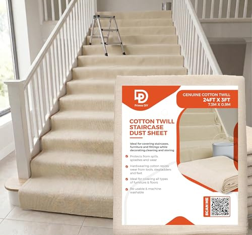 24ft x 3ft Staircase Cotton Dust Sheet | Heavy Duty Professional Stair Runner for Decorating, DIY, Carpet Protection & Painting